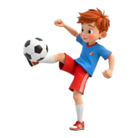 Enthusiastic Cartoon Boy Kicking a Soccer Ball with Precision on Transparent Background png