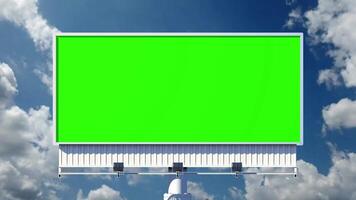 Empty billboard with chroma key green screen, on blue sky with clouds, advertisement concept, screen, sky background video