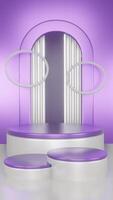 3d animation purple podium and clouds minimal product display portrait background, 3d purple podium. Product visualization on the platform video