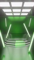 Green podium pedestal product display studio with line light neon portrait background gaming and technology 3d rendering video
