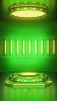 Green and glow luxury and futristic podium pedestal product display and blue box portrait background gaming and technology 3d rendering video