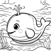 Smiling Whale Underwater Scene Coloring Page vector