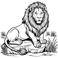 Majestic Lion Resting on a Rock in the Savannah vector