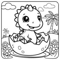 Adorable Baby Dinosaur Hatching from an Egg in a Tropical Setting vector