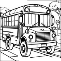 Detailed Front View of a Classic School Bus for Coloring Activity vector