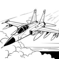 High-Speed Fighter Jet Soaring Through Clouds in Action Pose vector