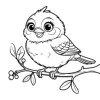 Sweet Cartoon Bird Sitting on a Tree Branch with a Joyful Expression vector
