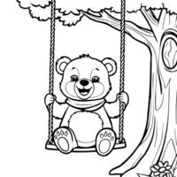 Happy Bear Swinging on Tree Swing in the Forest Playground vector