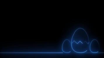 Easter egg background with neon lines running in the dark, neon lines glowing forming eggs. Seamless loop video