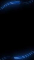 Dark vertical background with blue neon lines running waves, neon lines glow in the dark. Seamless loop video
