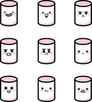 Kawaii marshmallows flat collection set with cute expressions and faces, with named and arranged layers vector