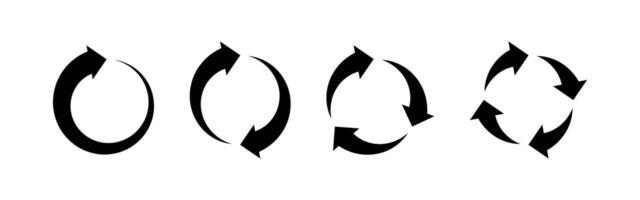 Circular arrow icons. Round cycle illustrating repeat, rotation or refresh loading process. Set isolated on white background. vector