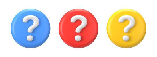 3d bubbles with question. Ask icon marks for faq section. Set of isolated signs for support, advice or survey. vector