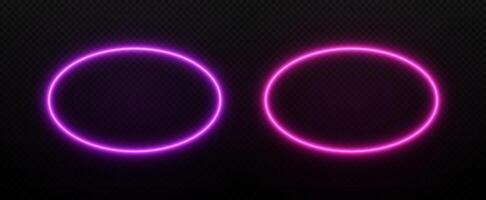 Oval neon glow frame. Ellipse border light with laser effect. Electric led templates for text. vector