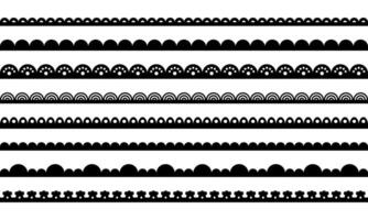 Lace border edge. Scallop pattern on fabric ribbon. Set of lines with ornament isolated illustration on white background. vector