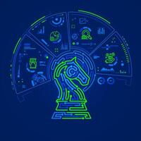 concept of bussiness technology strategy, graphic of piece of chess knight with business futuristic element vector