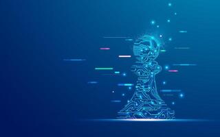 concept of business technology metaphor, graphic of piece of chess pawn with futuristic element vector