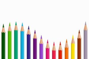 Set of colored pencils on white background arranged in wave shape with empty space for text. vector