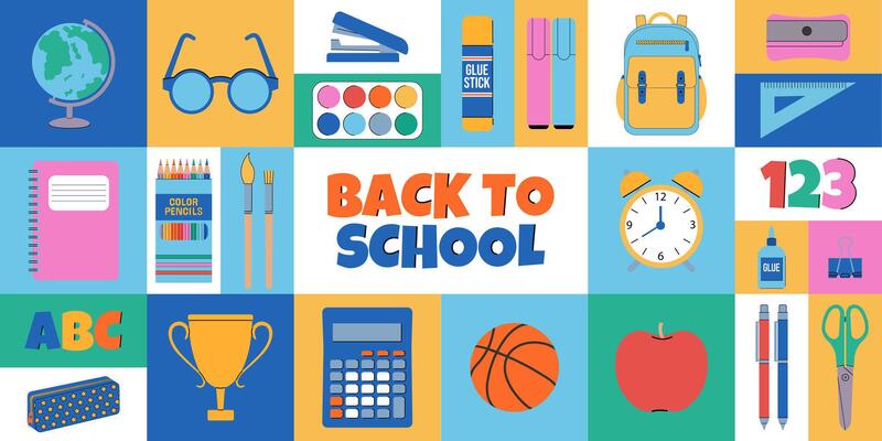 Back to school. banner illustration, grid design.