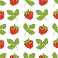 Red strawberries seamless pattern, seamless fruit design, strawberry with leaves pattern vector