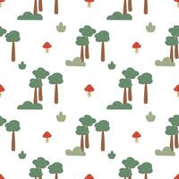 Forest seamless pattern. Nature background. Trees, mushrooms and grass decorations vector