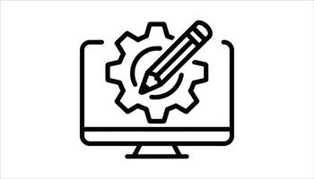 Web Design Settings Icon Monitor with Gear and Pencil for Customization and Development vector