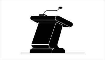 Black Silhouette Podium Icon with Microphone for Public Speaking and Presentation vector