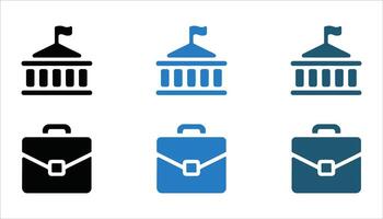 Government and Business Icon Set Building with Flag and Briefcase vector