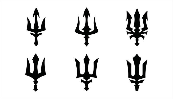 Trident Symbol Icon Set Black Silhouette of Spear Designs