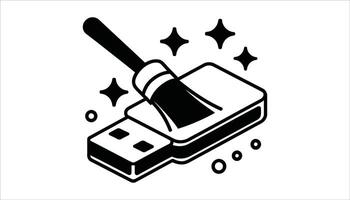 USB Drive Cleaning Icon Digital Storage Optimization and Data Cleanup Illustration vector