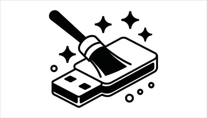 USB Drive Cleaning Icon Digital Storage Optimization and Data Cleanup Illustration