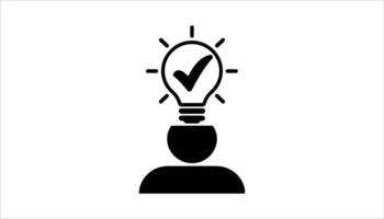 Creative Idea Approval Lightbulb with Checkmark Above Head Silhouette in Minimal Style vector