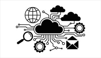 Cloud Computing Network Illustration Data Storage, Connectivity, Internet, Email, and Server Icons vector