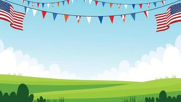 Happy July Fourth with Flags and Patriotic Bunting in the Park vector