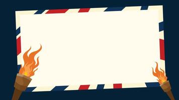 Blank patriotic sign with American flag border and flaming torches for message vector