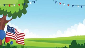 Peaceful American Independence Picnic Scene with Flags and Trees vector