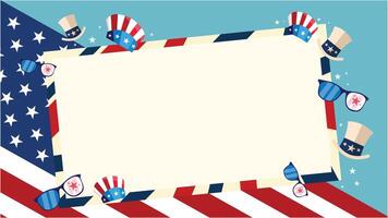 Patriotic frame with American hats fireworks and stars in festive background vector