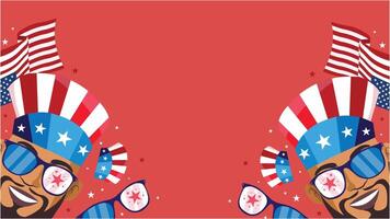 Patriotic crowd with Uncle Sam hats and flags cheering against bold red background vector