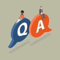 3D Isometric Flat Conceptual Illustration of Question And Answers, Online Support Center vector