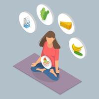 3D Isometric Flat Conceptual Illustration of Consuming Beneficial Microorganisms, Gut Microbiota with Healthy Probiotic Bacillus vector