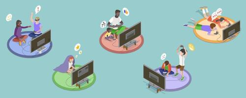 3D Isometric Flat Set of Game Scenes, Gaming Entertainment and Leisure vector