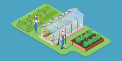3D Isometric Flat Conceptual Illustration of Drip Irrigation System, Automatic Watering vector