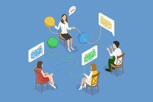 3D Isometric Flat Conceptual Illustration of Solving Interpersonal Problems, Group Psychotherapy vector