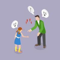 3D Isometric Flat Conceptual Illustration of Arguing With A Child, Conflict Between Parents and Children vector