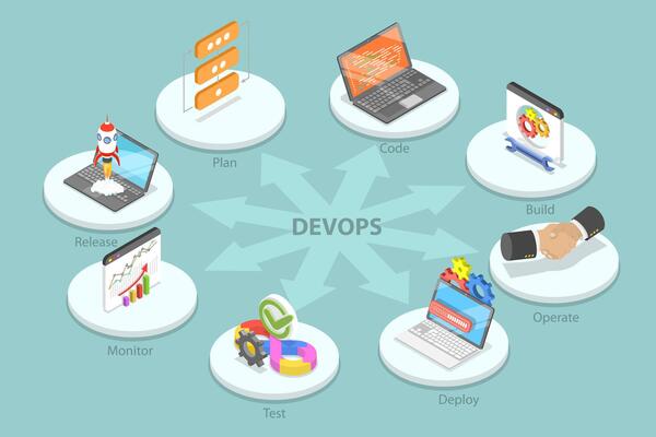 3D Isometric Flat Conceptual Illustration of DevOps, Software Development Operations