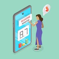 3D Isometric Flat Conceptual Illustration of Glucose Sensor Conveniently Monitor , Measurement of Blood Glucose Level vector