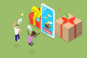 3D Isometric Flat Conceptual Illustration of Loyalty Program, Referral Rewards vector