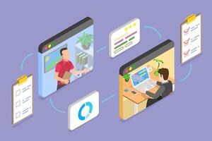 3D Isometric Flat Conceptual Illustration of Workflow , Work Organization vector