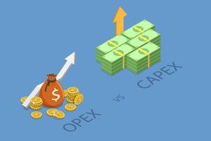 3D Isometric Flat Conceptual Illustration of Opex Vs Capex, Operating Versus Capital Expenses vector