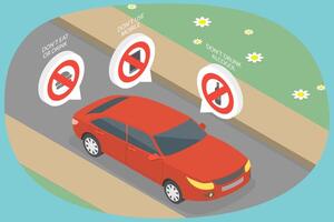 3D Isometric Flat Conceptual Illustration of Safe Drive, Wrong and Correct Behavior vector